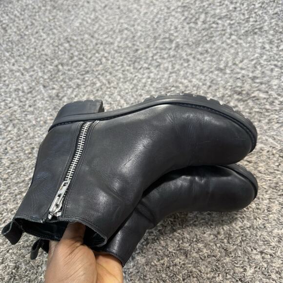 Lavorazione Artigiana Womens Ankle Boots 10 Black Leather Biker Combat Lug Sole - Picture 3 of 7